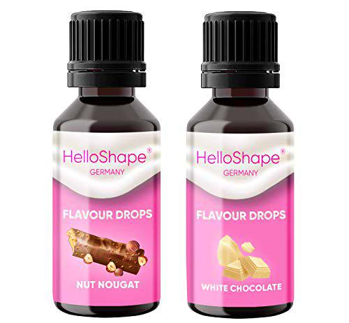Flavour Drops - Juego de 2 frascos (2x30 ml) - Turrón de nueces y Chocolate blanco/Gotas de sabor sin calorías para endulzar