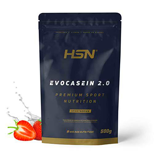 Caseína Micelar de HSN Evocasein 2.0 | Sabor Fresa 500 g = 17 Tomas por Envase | Proteína Lenta Digestión para Antes de Dormir | No-GMO