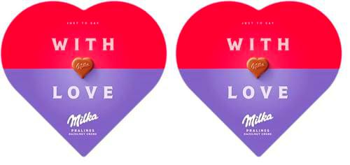 Milka Bombones de Chocolate con Leche de los Alpes en Forma de Corazón Rellenos con Crema de Avellana 165g (Paquete de 2)