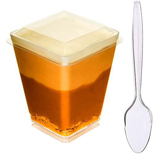 DLUX 40 x Vasitos Plastico para Postres con Tapa y Cucharita