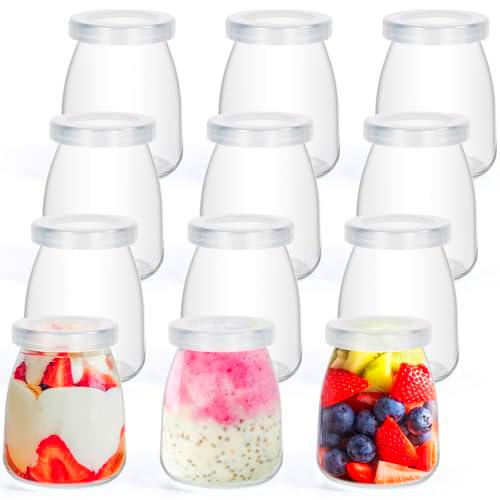Ezvsevuo 12 Piezas Tarros de Yogur con Tapa, 140ml Vasos Yogurtera con Tapa