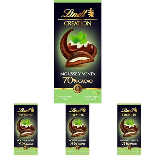 Lindt CREATION Chocolate Negro 70% con Menta 150g - Tableta Rellena de Mousse Refrescante (Paquete de 4)