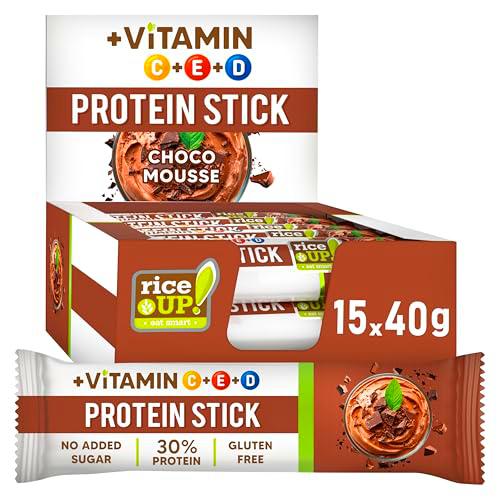 RiceUP! Barrita de proteína y vitaminas Mousse de chocolate | Barrita con 30% de proteína y vitaminas C