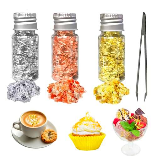 3 piezas de pan de oro comestible para pasteles, hojuelas de pan de oro